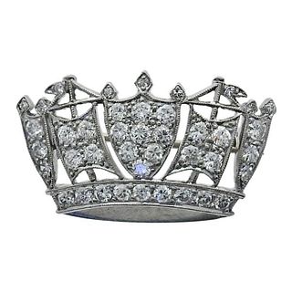 Art Deco Platinum Diamond Crown Brooch Pin