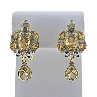 Percossi Papi 18k Gold Citrine Sapphire Pearl Earrings
