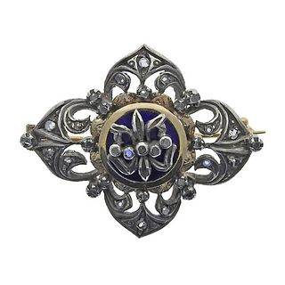Antique 18k Gold Silver Rose Cut Diamond Brooch Pin