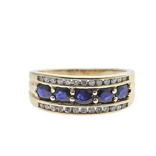 14k Gold Diamond Sapphire Half Band Ring