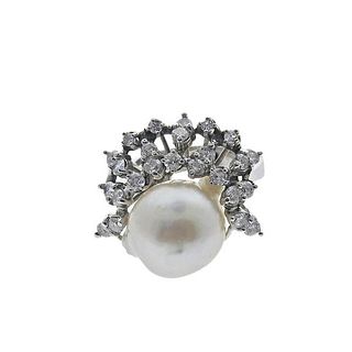 14k Gold Baroque Pearl Diamond Cocktail Ring