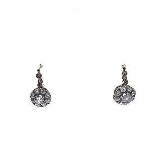 18k Gold Diamond Cluster Drop Earrings