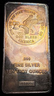 Vintage Toned Tri-State Mint 10 ozt .999 Silver Bar