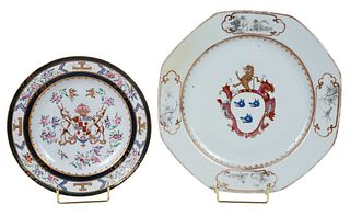Chinese Export Porcelain Armorial Plate and Samson Plate