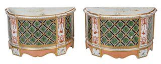 Pair of French Demilune Painted Bough Pots