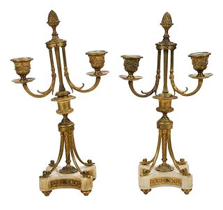 Pair of Louis XVI Style Onyx and Gilt Brass Candelabra