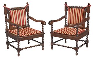 Pair of Export Carved Mahogany Plantation Chairs