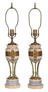 Pair of Marble and Gilt Bronze Lamps