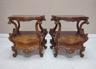 Pair of Contemporary Italian Rococo Style Nightstands.