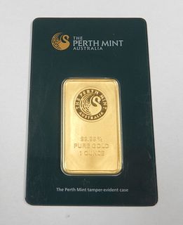 Perth Mint Pure Gold 1 Troy Ounce Bar.