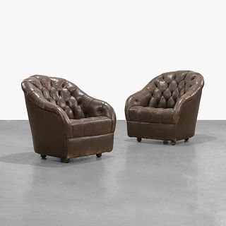 Ward Bennett - Tufted Leather Club Chairs