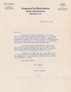 John F. Kennedy Typed Letter Signed on 1952 Election