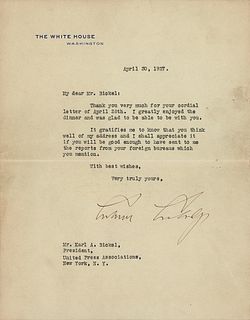 Calvin Coolidge Typed Letter Signed as President