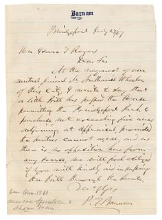 P. T. Barnum Autograph Letter Signed
