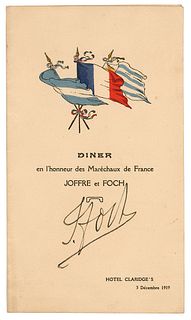 Ferdinand Foch Signed Menu (1919)