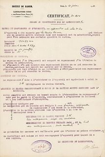 Marie Curie Document Signed on Radioactivity