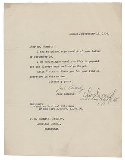 John F. Kennedy Typed Letter Signed on WWII Airman Memorial