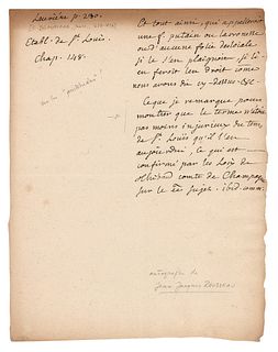 Jean-Jacques Rousseau Handwritten Manuscript on Women