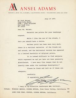 Ansel Adams Typed Letter Signed on Photographs