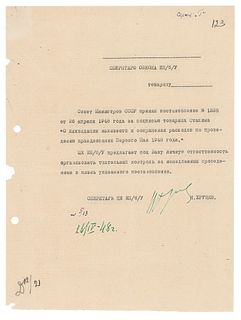 Nikita Khrushchev Document Signed for Stalin Decree
