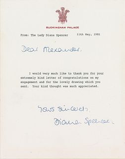 Princess Diana Typed Letter Signed as "Diana Spencer"