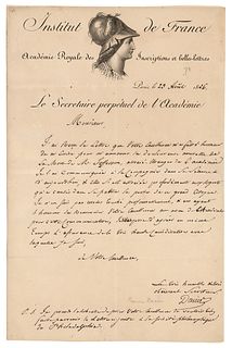 Bon-Joseph Dacier Letter Signed on Thomas Jefferson&#39;s Death