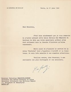 Charles de Gaulle Typed Letter Signed