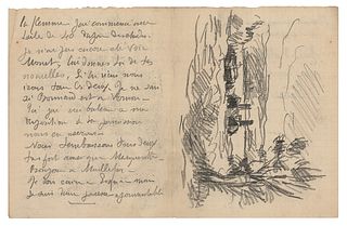 Maximilien Luce Handwritten Letter with Sketch