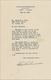 Edgar Rice Burroughs Typed Letter Signed