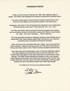 John Glenn Signed Souvenir Typescript