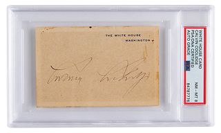 Calvin Coolidge Signed White House Card - PSA NM-MT 8
