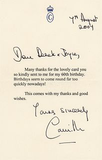 Camilla, Queen Consort Typed Letter Signed
