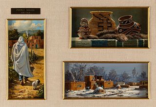 Joni Falk, three oils framed together