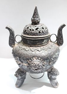 Chinese Silver Tripod Censer