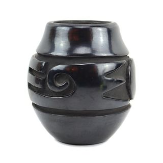 Margaret Tafoya (1904-2001) - Santa Clara Black Jar with Carved Design c. 1970s, 5.5" x 5.5" (P3570-133)