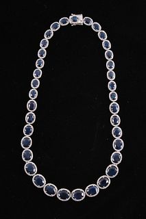 Pristine Sapphire Diamond 14k White Gold Necklace