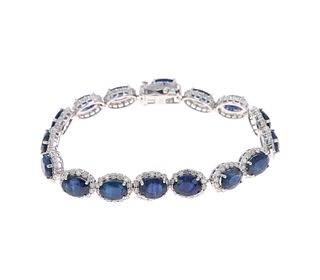 Sapphire & Diamond 14k White Gold Tennis Bracelet