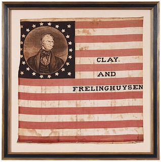Framed 1844 Henry Clay Campaign Flag Banner 