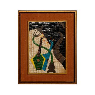 Vintage Inlaid Stones, Glass and Brass Mosaic Wall Sculpture