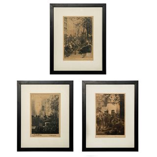 3pc Antique Bromoil Prints by Albert E. Schaaf