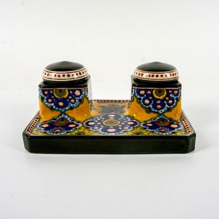 Ivora Gouda Pottery, Double Inkwell Desk Set