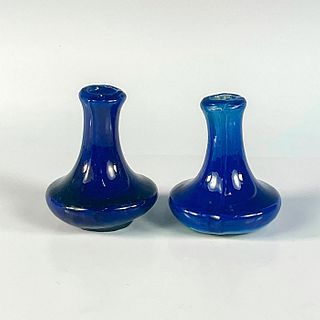 2pc Small Stoneware Cobalt Vases