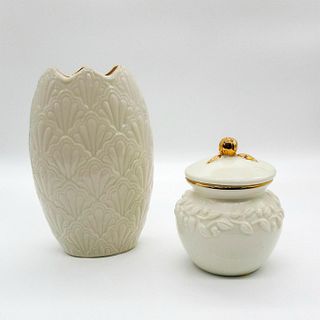 Vintage Gilt Trimmed Lenox Vase/Claire Burke Lidded Dish