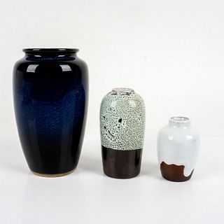 3pc Vintage Stoneware Pottery Vases