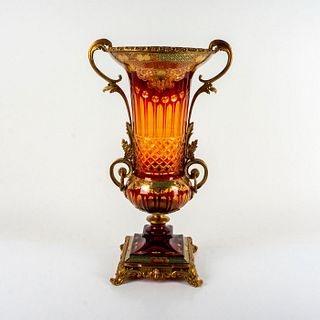 Antique Bohemian Cut Crystal Centerpiece Footed Vase