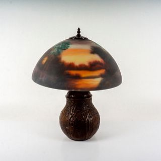 Reverse Painted Table Lamp, Landscape Scene