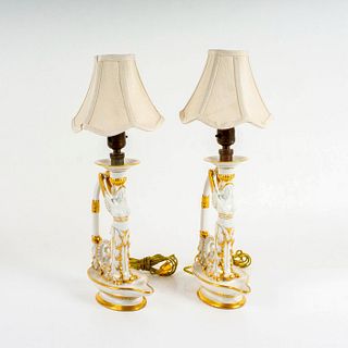 Pair of Capodimonte Porcelain Golden Mythical Table Lamps