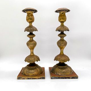 2pc Antique Fraget Warszawie Bronze Candlestick Holders