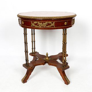 French Style Inlay Floral Side Table