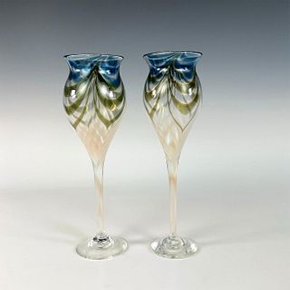 2pc Signed Freeman Studio Art Glass Wine Glasses